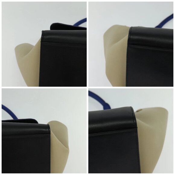 CELINE Trapeze Hand Bag Leather Blue Gold Auth BA990 - Picture 15 of 16